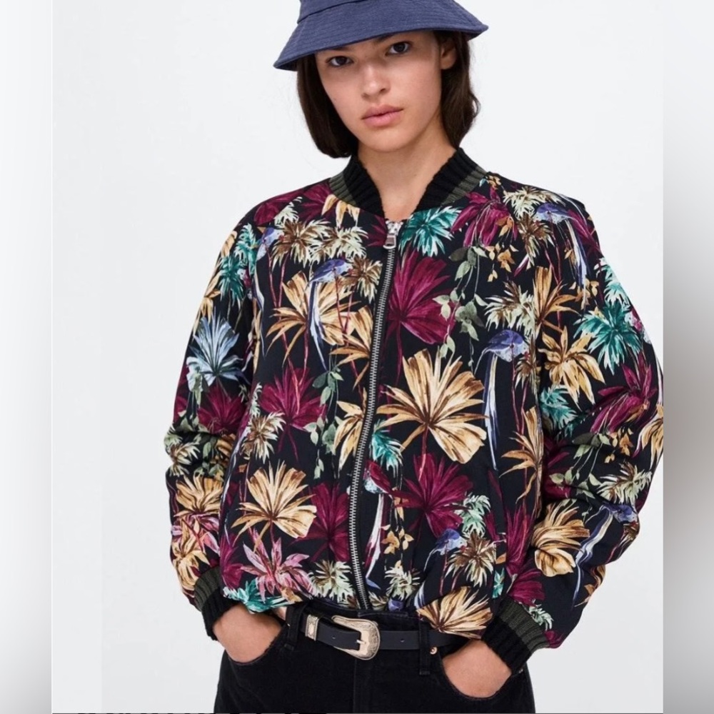 ZARA floral oversized bomber jacket
